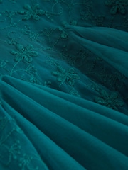 Teal Blue 3D Flower Godet Occasion Dress (3mths-8yrs) - Image 12 of 12