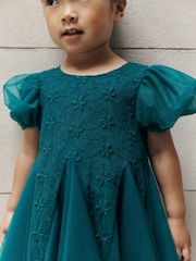 Teal Blue 3D Flower Godet Occasion Dress (3mths-8yrs) - Image 7 of 12