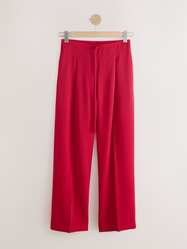 Red Tie Waist Wide Leg Trousers - Image 1 of 3 Red Tie Waist Wide Leg Trousers - Image 1 of 3