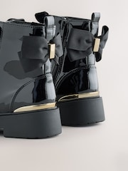 Black Patent Bow Detail Lace Up Ankle Boots - Image 4 of 6