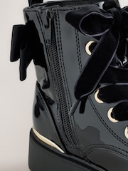 Black Patent Bow Detail Lace Up Ankle Boots - Image 5 of 6