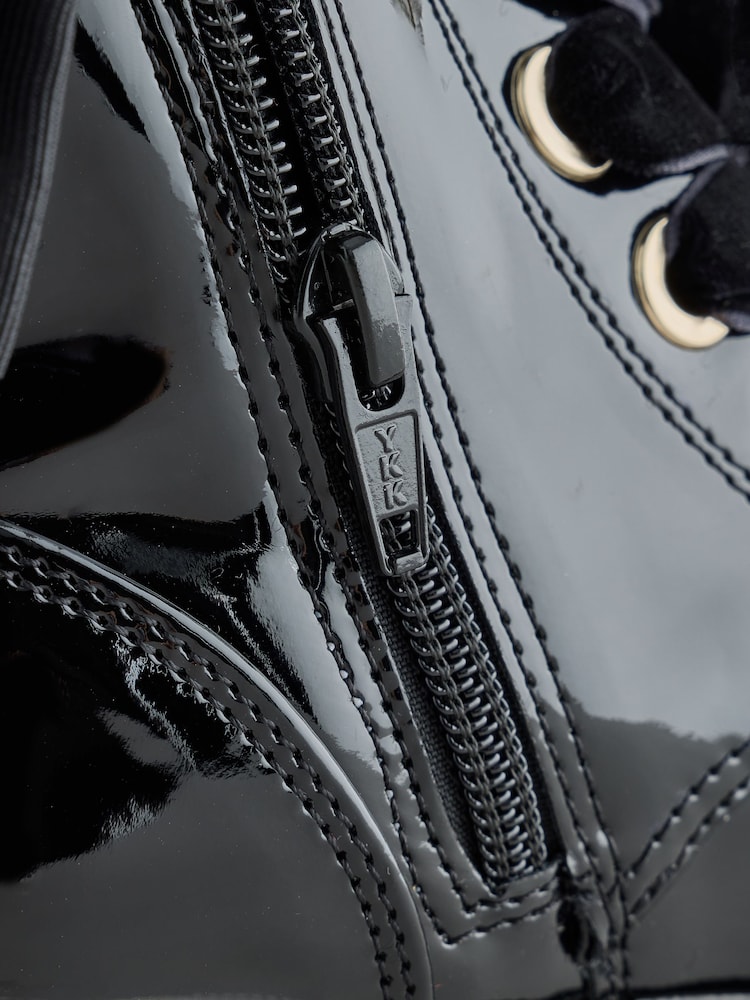 Black Patent Bow Detail Lace Up Ankle Boots - Image 6 of 6 Black Patent Bow Detail Lace Up Ankle Boots - Image 6 of 6