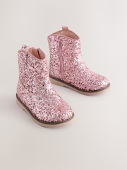 Pink Glitter Standard Fit (F) Western Ankle Boots - Image 1 of 5
