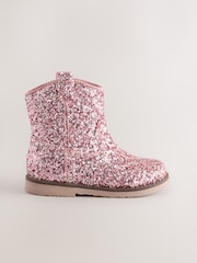 Pink Glitter Standard Fit (F) Western Ankle Boots - Image 2 of 5