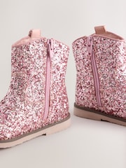Pink Glitter Standard Fit (F) Western Ankle Boots - Image 3 of 5