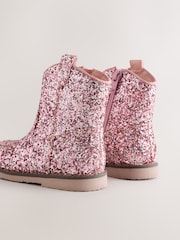 Pink Glitter Standard Fit (F) Western Ankle Boots - Image 4 of 5