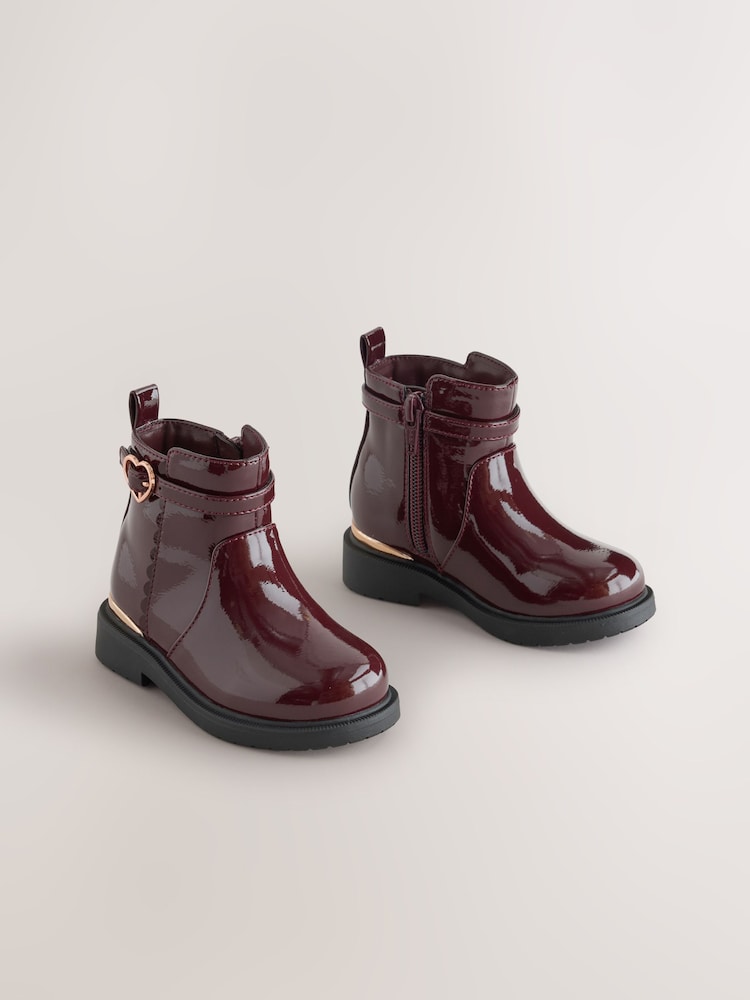 Burgundy Red Patent Ankle Boots - Image 1 of 5 Burgundy Red Patent Ankle Boots - Image 1 of 5