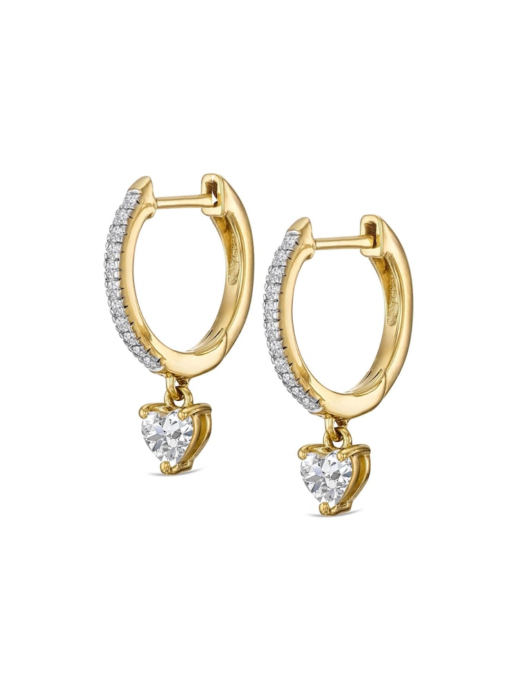 The Diamond Store White Stellato Heart Drop Hoop Earrings Lab Diamond 1.00ct in 18k Gold Vermeil - Image 1 of 5