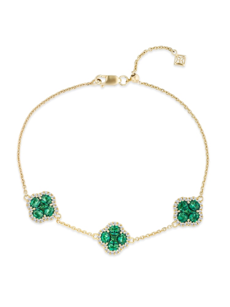The Diamond Store Green Alegria 3 Clover Lab Emerald Bracelet 2.25ct in 18k Gold Vermeil - Image 1 of 6