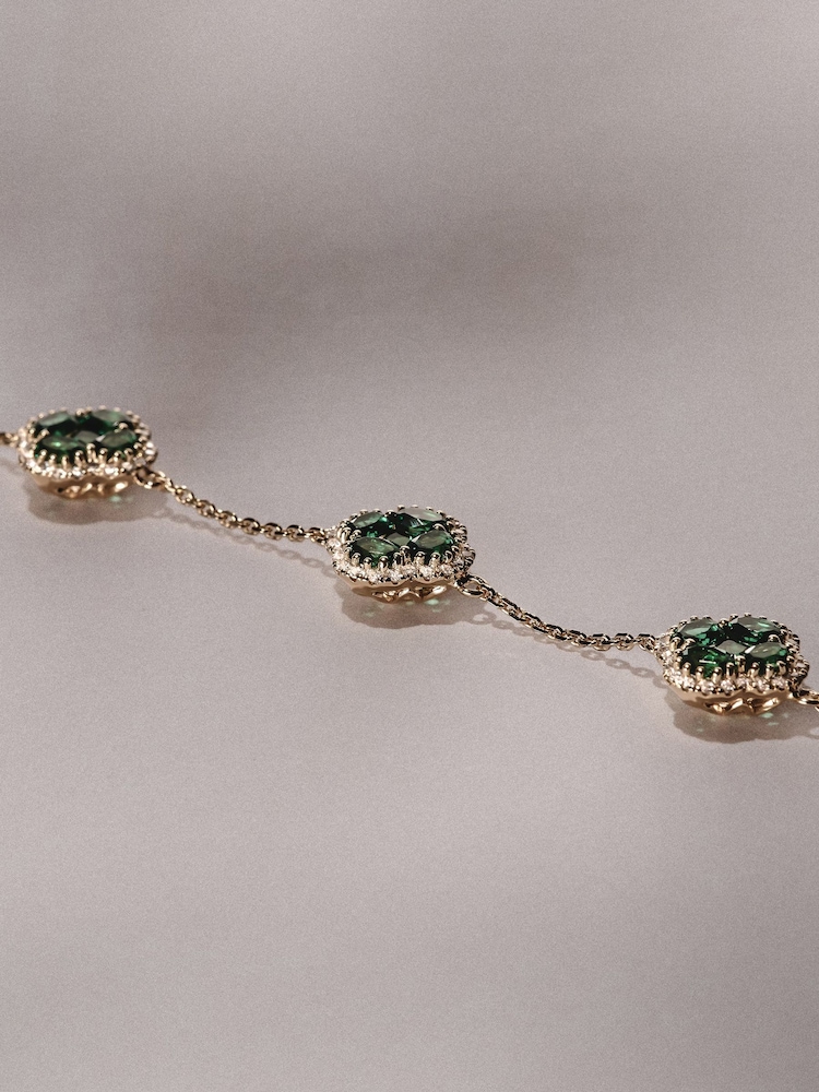 The Diamond Store Green Alegria 3 Clover Lab Emerald Bracelet 2.25ct in 18k Gold Vermeil - Image 2 of 6