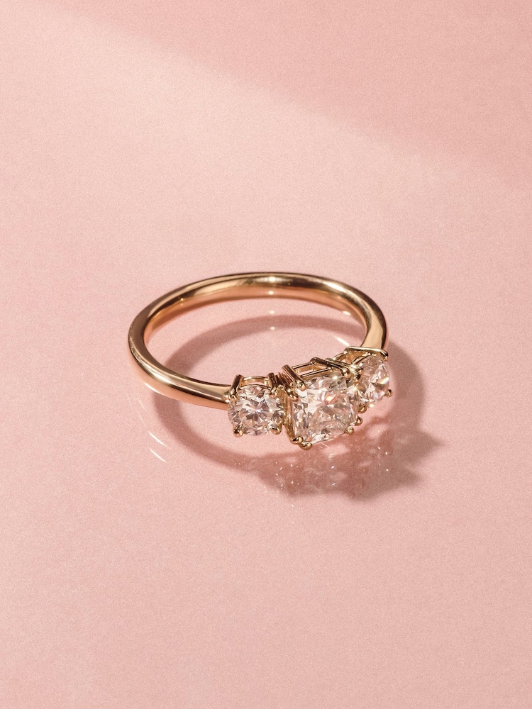 The Diamond Store White Evoke 3 Stone Emerald Cut Lab Diamond Ring 0.50ct in 18K Gold Vermeil - Image 1 of 7