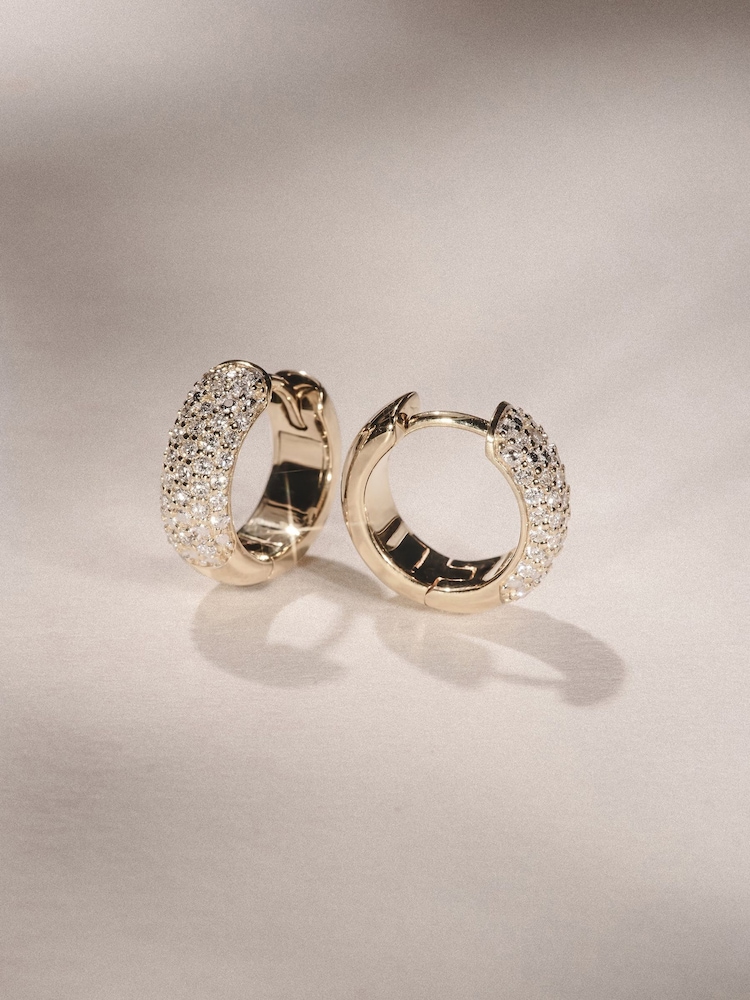 The Diamond Store White Micro Pave Huggies Lab Diamond Earrings 0.55ct in 18k Gold Vermeil - Image 1 of 7