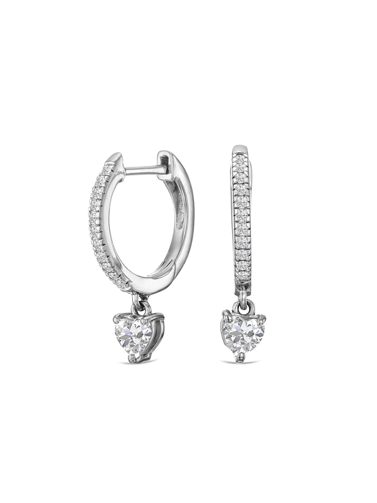 The Diamond Store White Stellato Heart Drop Hoop Earrings Lab Diamond 1.00ct in 925 Silver - Image 1 of 5
