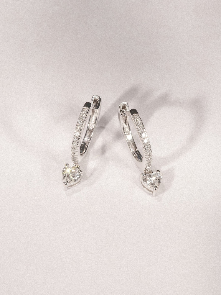 The Diamond Store White Stellato Heart Drop Hoop Earrings Lab Diamond 1.00ct in 925 Silver - Image 5 of 5