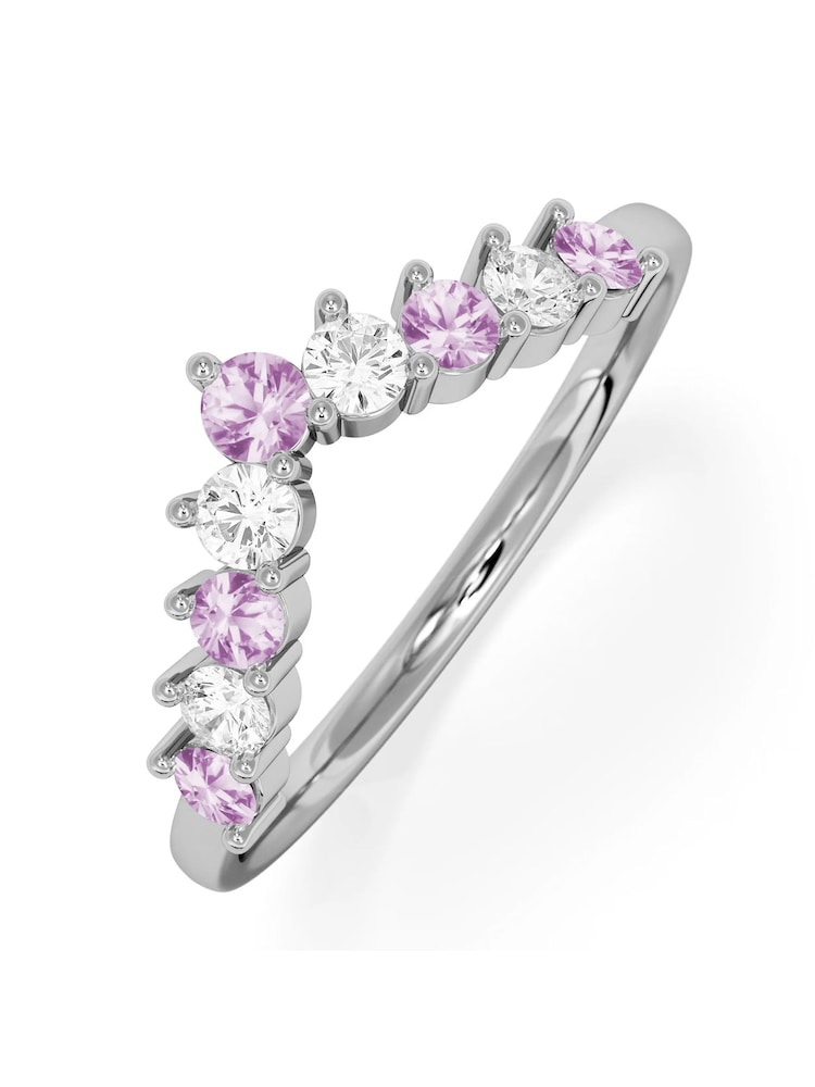 The Diamond Store Pink White Sapphire and Lab Diamond Wishbone Ring in 9K Yellow Gold - Image 2 of 6