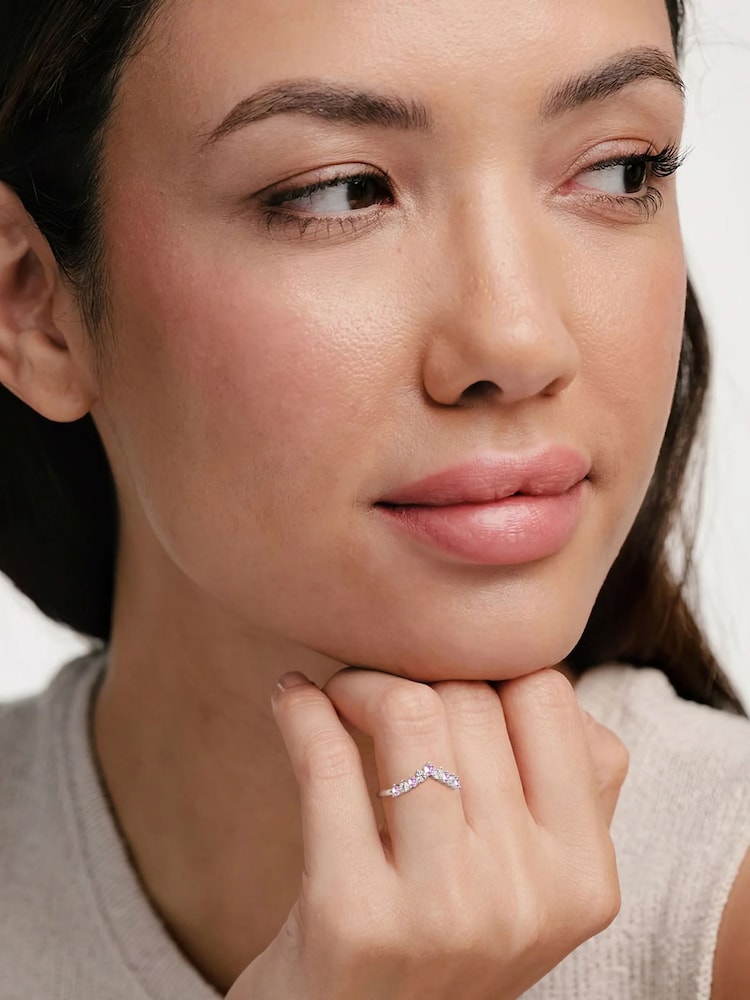 The Diamond Store Pink White Sapphire and Lab Diamond Wishbone Ring in 9K Yellow Gold - Image 6 of 6