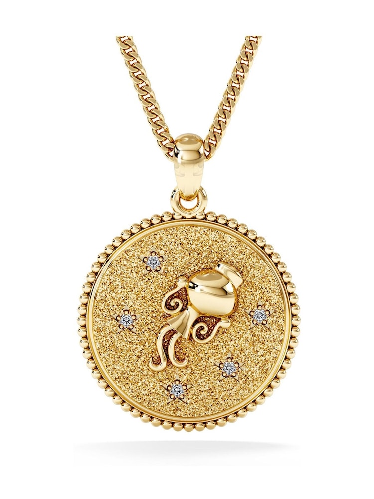 The Diamond Store Aquarius Zodiac Medallion Necklace Lab Grown 0.02ct in 18K Gold Vermeil - Image 2 of 3 The Diamond Store Aquarius Zodiac Medallion Necklace Lab Grown 0.02ct in 18K Gold Vermeil - Image 2 of 3
