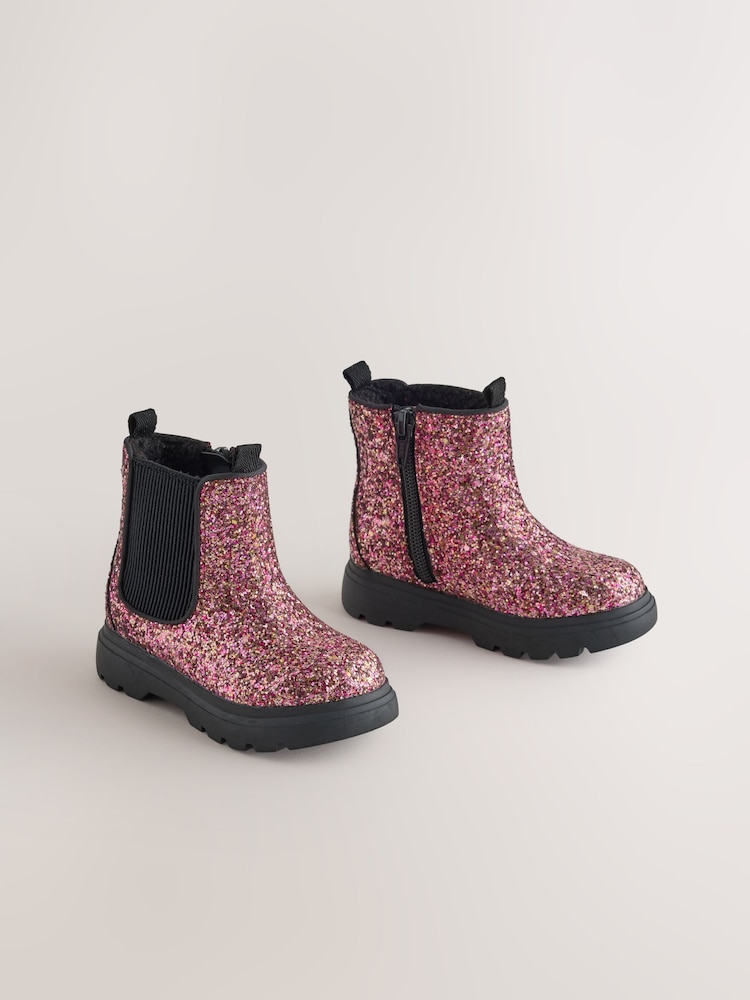 Multi Pink Glitter Chelsea Chunky Ankle Boots - Image 1 of 5