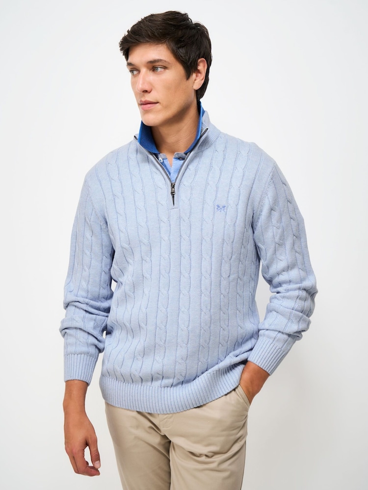 Crew Clothing Blue Oarsman Cable Knit Half Zip Jumper - Image 1 of 5