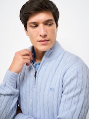 Crew Clothing Blue Oarsman Cable Knit Half Zip Jumper - Image 4 of 5