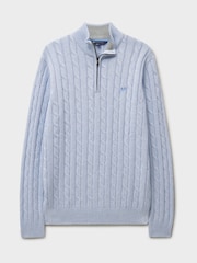 Crew Clothing Blue Oarsman Cable Knit Half Zip Jumper - Image 5 of 5
