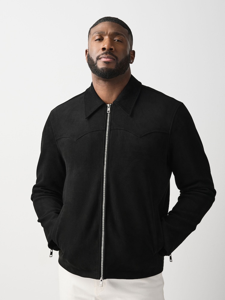 Black Faux Suede Muscle Fit Jacket - Image 1 of 14 Black Faux Suede Muscle Fit Jacket - Image 1 of 14