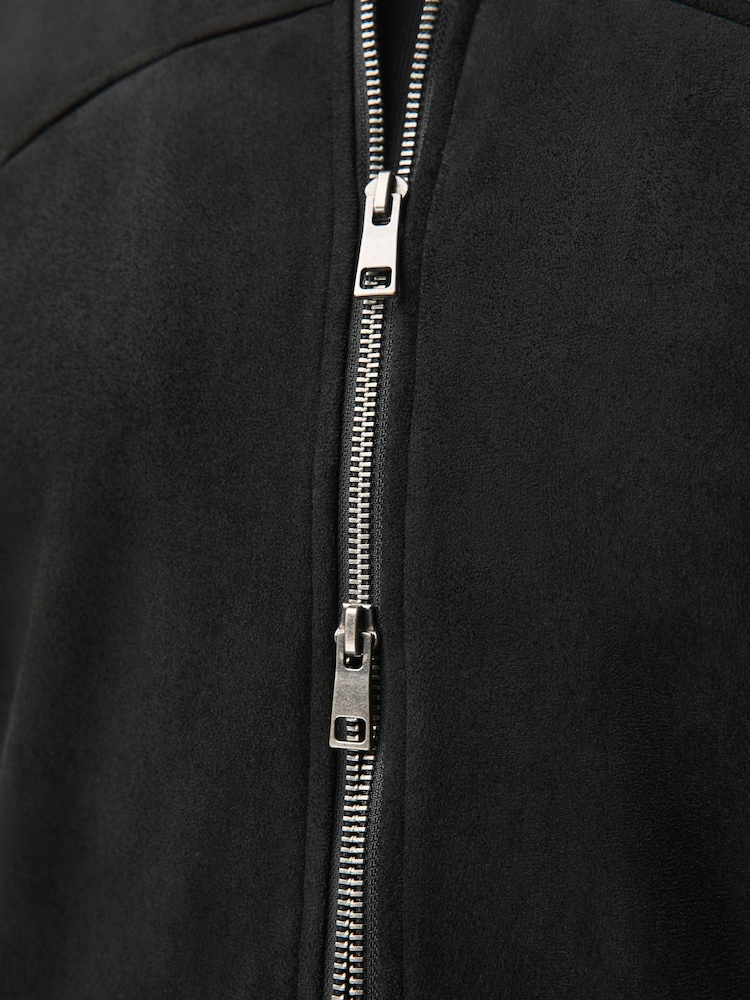Black Faux Suede Muscle Fit Jacket - Image 14 of 14 Black Faux Suede Muscle Fit Jacket - Image 14 of 14