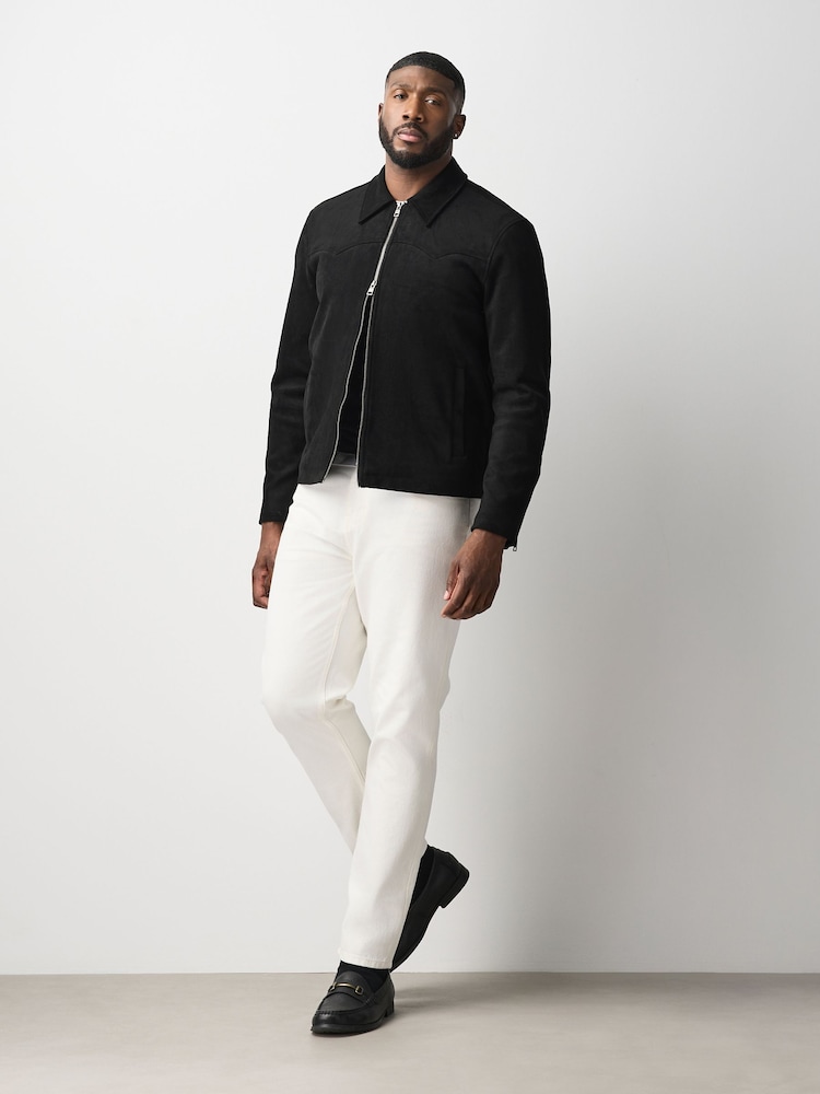 Black Faux Suede Muscle Fit Jacket - Image 2 of 14 Black Faux Suede Muscle Fit Jacket - Image 2 of 14