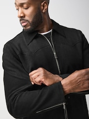 Black Faux Suede Muscle Fit Jacket - Image 7 of 14