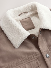 Neutral Stone Faux Suede Borg Lined Trucker Jacket - Image 10 of 12