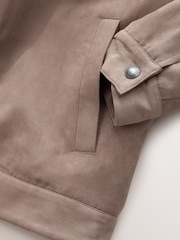 Neutral Stone Faux Suede Borg Lined Trucker Jacket - Image 12 of 12