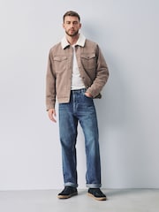Neutral Stone Faux Suede Borg Lined Trucker Jacket - Image 2 of 12