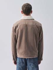 Neutral Stone Faux Suede Borg Lined Trucker Jacket - Image 3 of 12