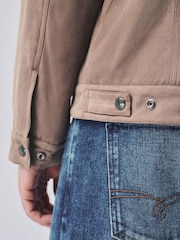 Neutral Stone Faux Suede Borg Lined Trucker Jacket - Image 5 of 12