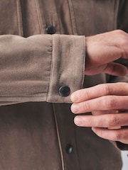 Neutral Stone Faux Suede Borg Lined Trucker Jacket - Image 7 of 12