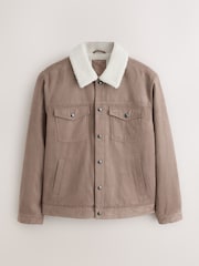 Neutral Stone Faux Suede Borg Lined Trucker Jacket - Image 8 of 12