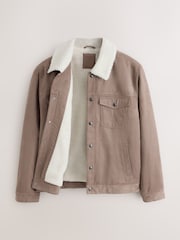 Neutral Stone Faux Suede Borg Lined Trucker Jacket - Image 9 of 12