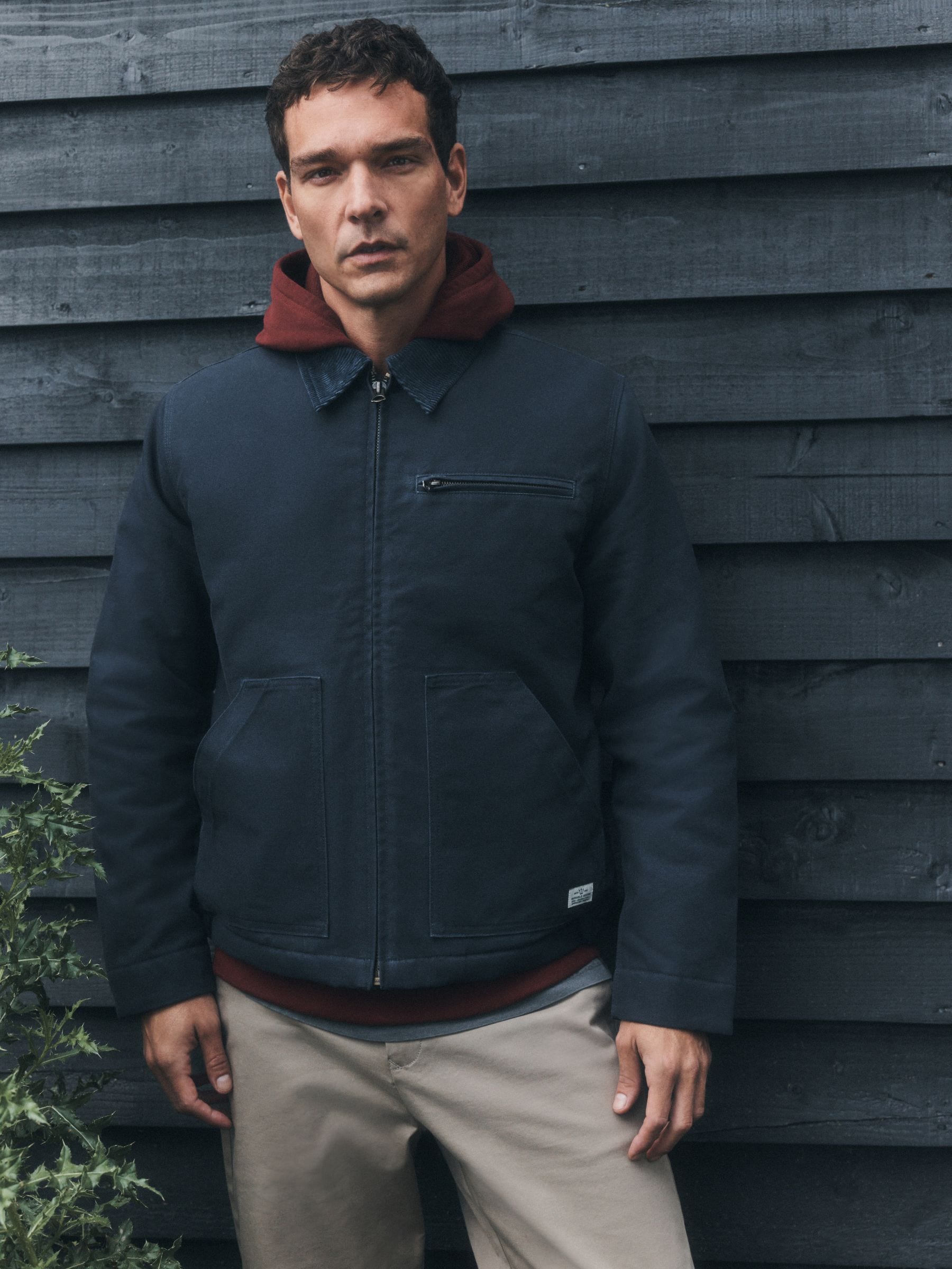 Buy Navy Shower Resistant Canvas Borg Lined Worker Jacket from