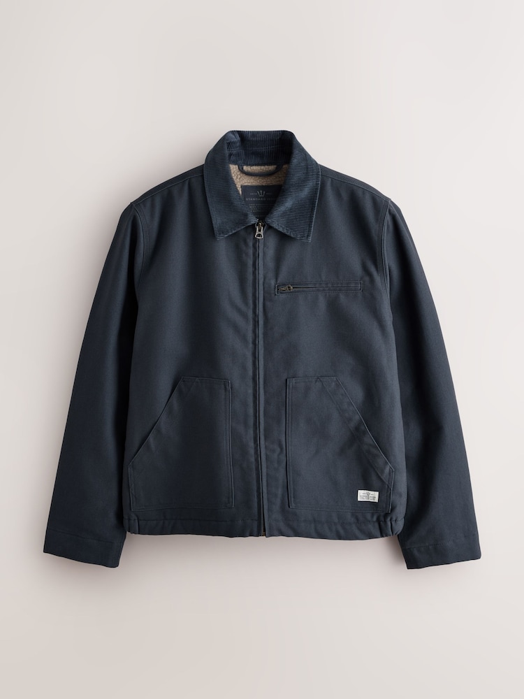 Navy - Shower Resistant Canvas Borg Lined Worker Jacket - Larawan 1 ng 6 Navy - Shower Resistant Canvas Borg Lined Worker Jacket - Larawan 1 ng 6