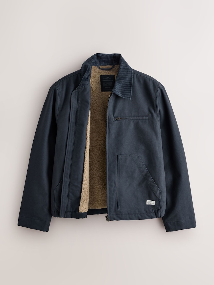 Navy - Shower Resistant Canvas Borg Lined Worker Jacket - Larawan 2 ng 6 Navy - Shower Resistant Canvas Borg Lined Worker Jacket - Larawan 2 ng 6