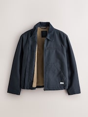Navy Shower Resistant Canvas Borg Lined Worker Jacket - Image 7 of 11