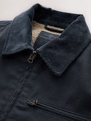 Navy Shower Resistant Canvas Borg Lined Worker Jacket - Image 8 of 11