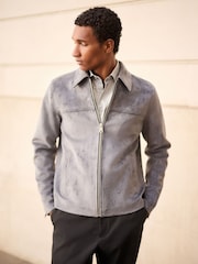 Grey Faux Suede Zip Up Jacket - Image 3 of 7