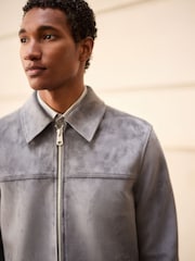 Grey Faux Suede Zip Up Jacket - Image 5 of 7