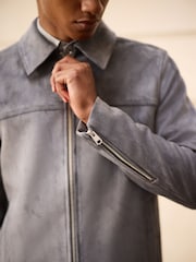 Grey Faux Suede Zip Up Jacket - Image 7 of 7