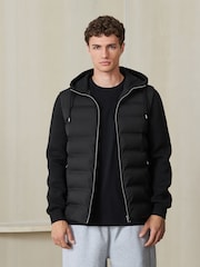Black Quilted Hybrid Hooded Jacket - Image 1 of 8