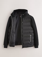 Black Quilted Hybrid Hooded Jacket - Image 10 of 13