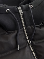 Black Quilted Hybrid Hooded Jacket - Image 11 of 13