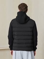 Black Quilted Hybrid Hooded Jacket - Image 3 of 8