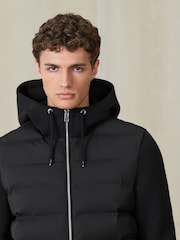 Black Quilted Hybrid Hooded Jacket - Image 6 of 8